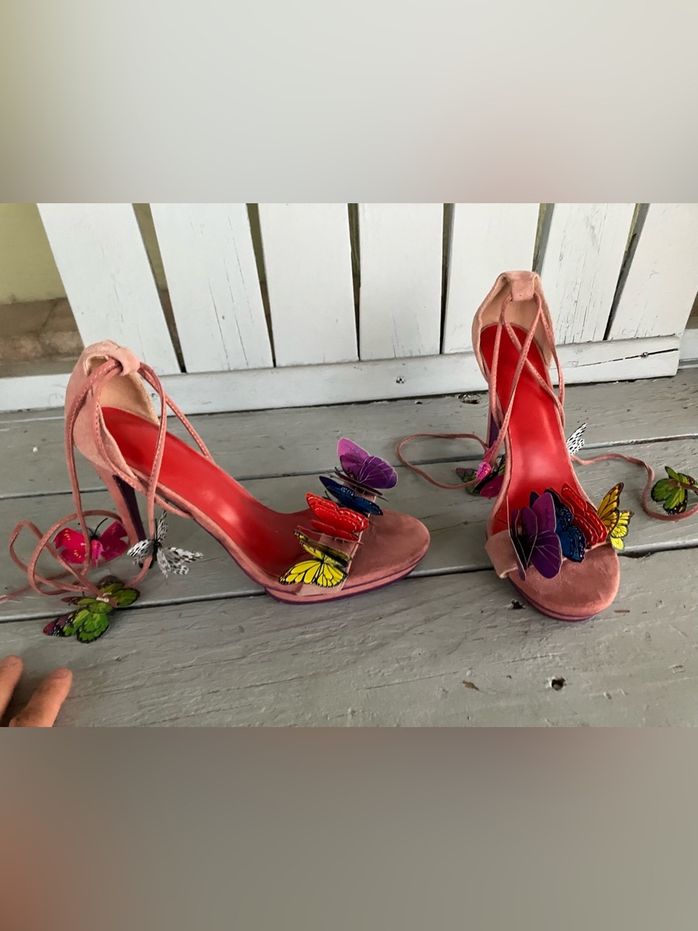 Women's Pink faux Suede Butterfly Embellished High Sexy Stilettos